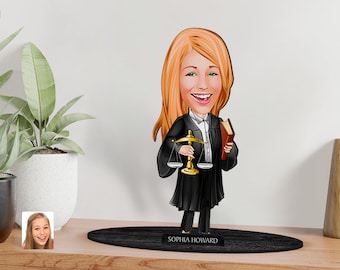 Personalized 3D Wooden Cartooned Lawyer Figurine Trinket, Custom Cartoon Attorney Portrait, Birthday Gift, Christmas Gift, Gift for Her