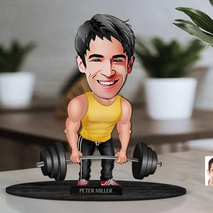 Gepersonaliseerde 3D houten cartoon gewichtheffer beeldje trinket, aangepaste cartoon lifter portret, verjaardagscadeau, kerstcadeau, cadeau voor hem