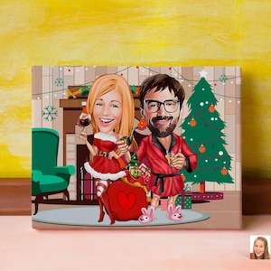 Customizable Christmas Cartoon Drawing, Custom Noel Caricature, Christmas Gift, Digital Art, Personalized Cartoon Portrait, Bobblehead