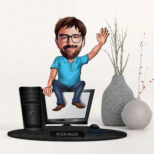 Personalized 3D Wooden Cartooned Computer Engineer Figurine Trinket, Custom Cartoon Portrait, Birthday Gift, Christmas, Anniversary Gift image 6