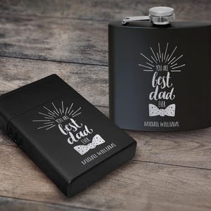 Set regalo con fiaschetta e scatola per sigarette incisa al laser personalizzata, fiaschetta personalizzata da 6 once, custodia per sigarette in metallo, il miglior regalo per papà