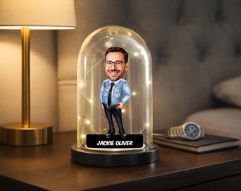Custom Police Officer Caricature Glass Dome LED Night Light Gift