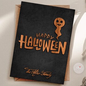 Carte de voeux d'Halloween 3D personnalisée en bois en relief, carte de bonbons ou de sorts, cadeau pour lui, cadeau pour elle, cadeau pour la famille, joyeux Halloween
