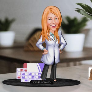 Spersonalizowana figurka aptekarza z drewna 3D z kreskówek, spersonalizowany portret aptekarza z kreskówek, prezent urodzinowy, prezent świąteczny, prezent dla niej