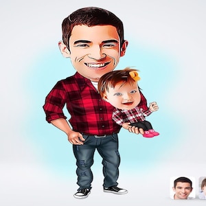 Personalized Father and Daughter Caricature Drawing / Father and Daughter Cartoon Drawing /  Family Digital Drawing