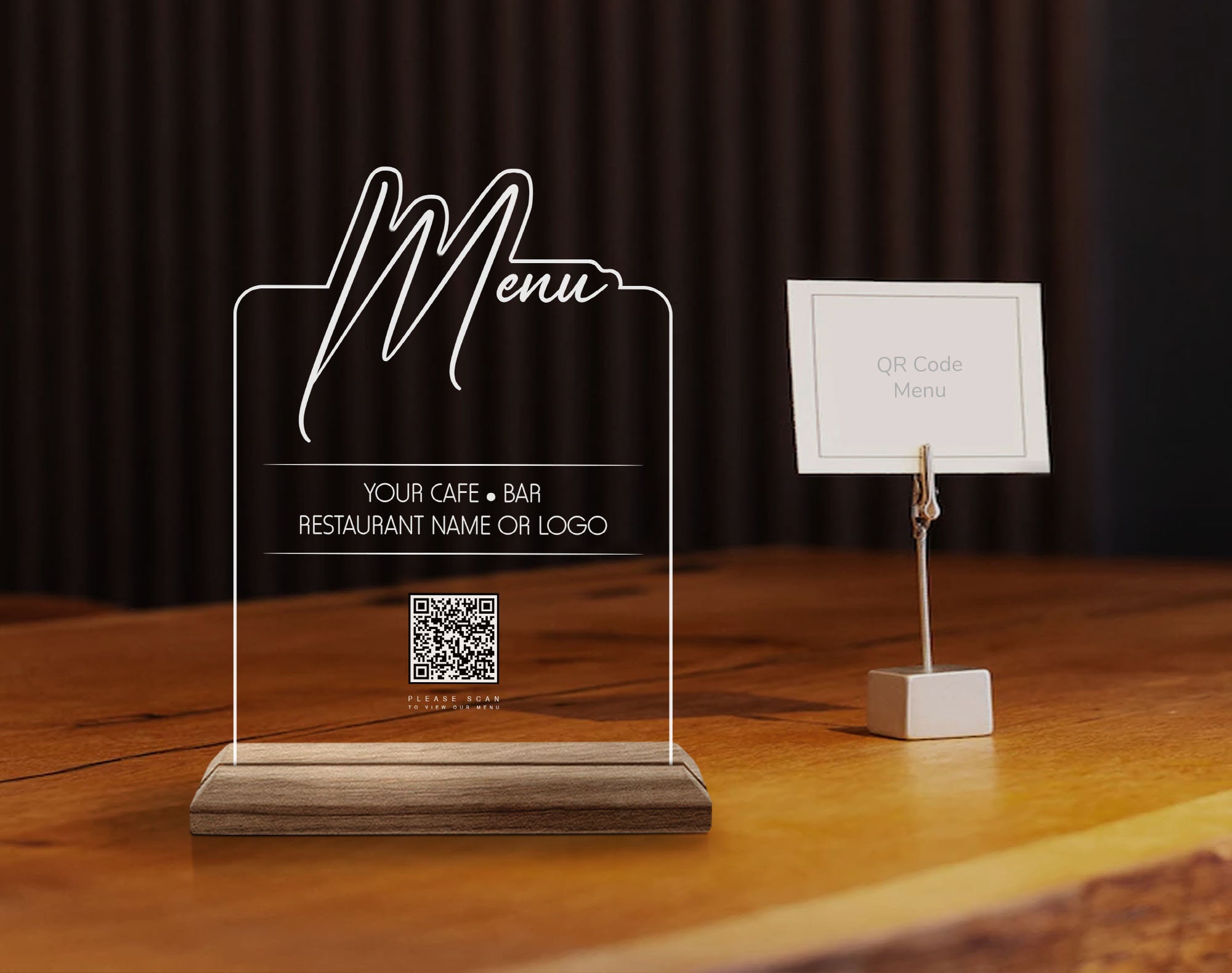 Custom Made QR Code Menu Sign Custom Natural Wood and Acrylic - Etsy