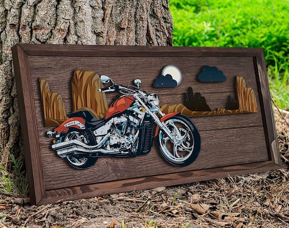 Harley-Davidson ハーレー　木製オブジェ　壁掛け　オブジェ Handmade 3D Oak Tree Motorcycle Wood Painting, Custom Wood