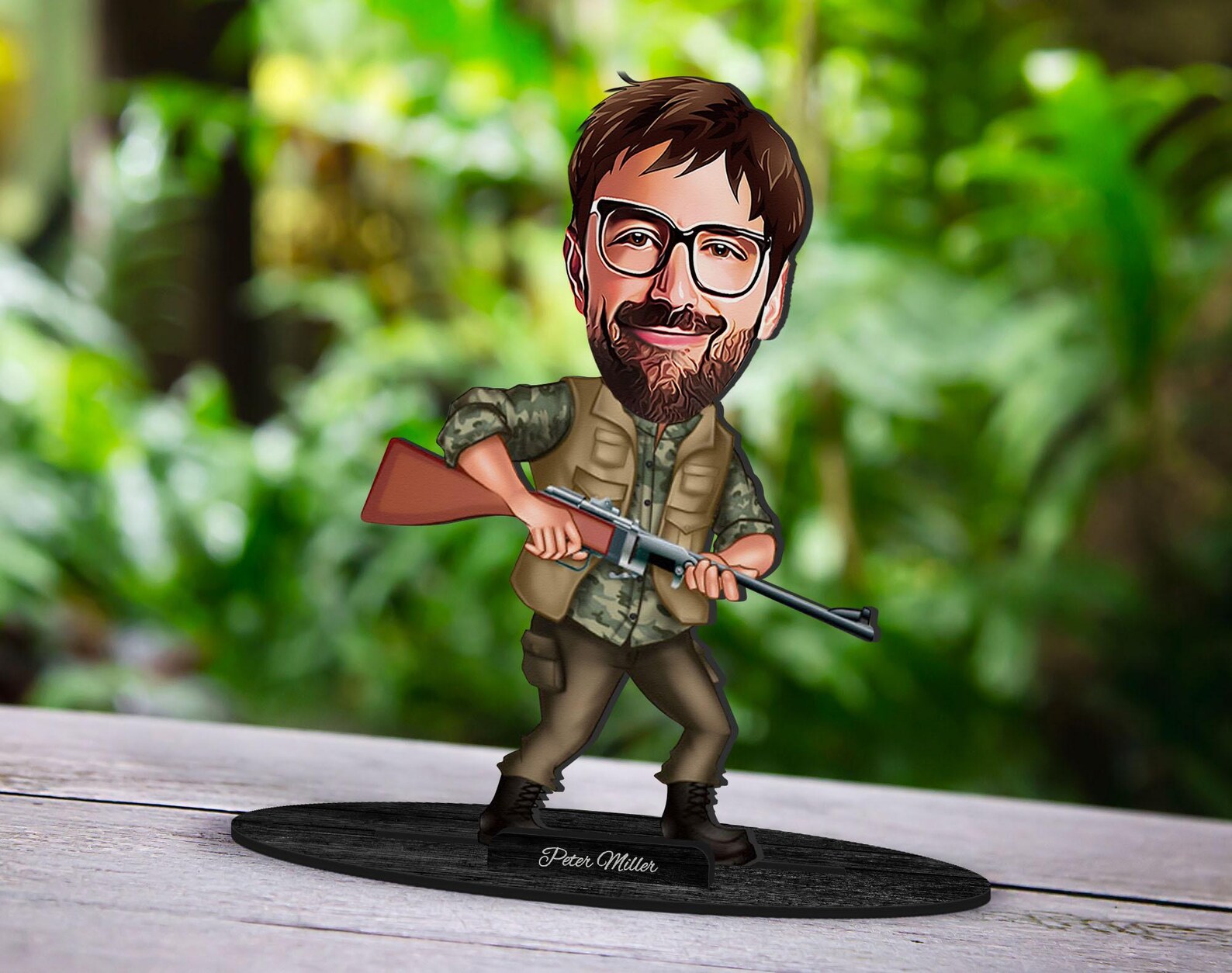 Personalized 3D Wooden Cartooned Hunter Figurine Trinket, Custom ...
