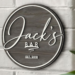 Enseigne de bar 3D personnalisée en bois en relief, Enseigne ronde en bois, Enseigne en bois personnalisée, Enseigne de bar pour la maison, Cabane, Homme des cavernes, Pub, Décoration de bar, Bar de sous-sol image 9