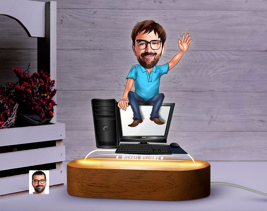 Personalized LED Light Cartoon Computer Engineer Figurine With Natural ...
