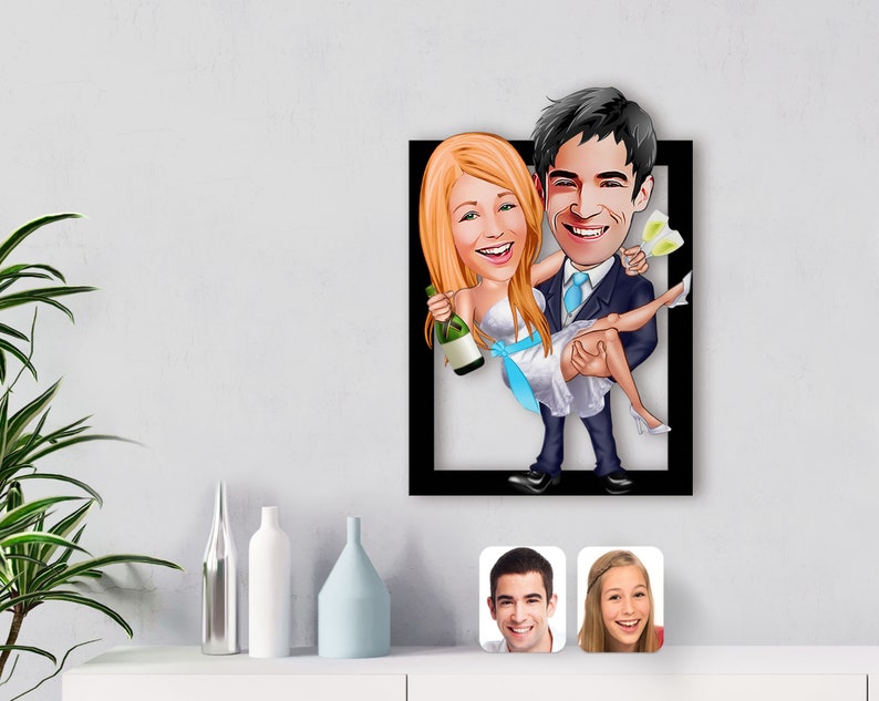 Personalized Caricature Married Couple Wooden Wall Artwooden Etsy