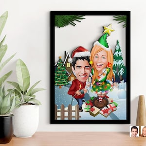 Personalisierte 3D-Karikatur weihnachtliche Holzmalerei, benutzerdefinierte Cartoon, personalisierter Holzrahmen, Wohnkultur, Wandkunst, Weihnachtsgeschenk