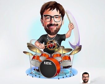 Personalized Caricature drummer, Drummer Portrait, Caricature from Photo,Digital Portrait,Drummer gifts Personalized Gift,Birthday gift