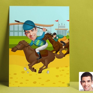 Personalized Horse Racing Cartoon Jockey, Gift for Brother, Father and Son, Man Horse Racing Gift, Jockey Gift