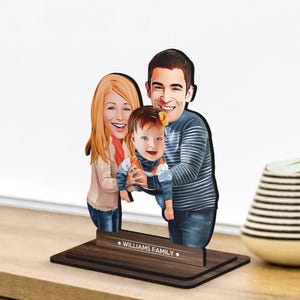 Personalisierte 3D Cartoon Familie Figur Schmuckstück, Jubiläumsgeschenk, benutzerdefinierte Karikatur Porträt, Holz Wohnkultur, Housewarming Geschenk