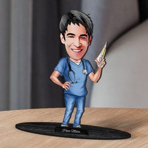 Personalisierte 3D Cartoon Arzt Figur Schmuckstück aus Holz, benutzerdefinierte Cartoon Arzt Porträt, Familiengeschenk, Weihnachtsgeschenk, Geschenk für ihn