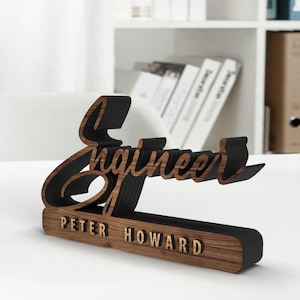 Placa de madera para escritorio personalizada hecha a mano en 3D, placas de madera decorativas personalizadas en 3D, decoración de oficina, regalo vocacional, regalo para jefe