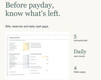 Paycheck Budget Spreadsheet for Excel, Bill Tracker, Cash Flow Planner
