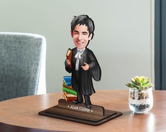 Bibelot personnalisé de figurine d’avocat de dessin animé en bois 3D, cadeau de Noël, portrait d’avocat de dessin animé personnalisé, cadeau d’anniversaire, cadeau pour lui