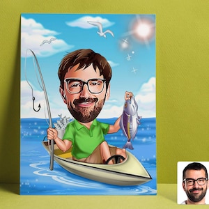 Customized Cartoon Fisherman B, Custom Catch Fisherman Figure, Fishing Personalized Gift, Best Gift for Fisherman, Fisherman&#39;s Gift