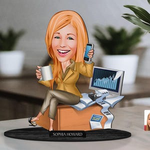 Spersonalizowana figurka księgowego z drewna 3D z kreskówek, spersonalizowany portret portmonetki z kreskówek, prezent urodzinowy, prezent świąteczny, prezent dla niej