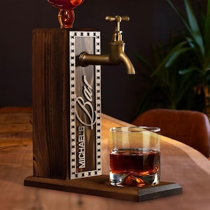 Personalized Embossed Named Wooden Whiskey Dispenser, Bar, Home Bar, Pub and Pub Shed, Wine, Vodka, Liquor Dispenser, Wood Drink Fountain