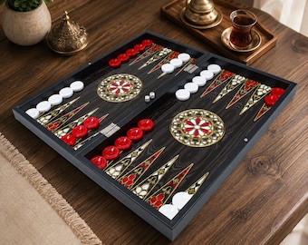 Modern Wooden Backgammon Set, Colorful Handmade Tavla Board, Luxury Wood Game (2 Sizes)