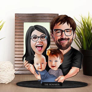 Personalisierte 3D-Karikatur-Familienfigur Schmuckstück aus Holz, Benutzerdefiniertes Karikatur-Familienporträt, Geburtstagsgeschenk, Weihnachtsgeschenk, Geschenk für die Familie
