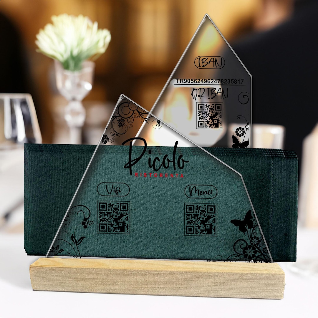 Custom Made QR Code Menu Napkin Holder Sign, Natural Wood Acrylic ...