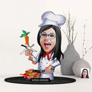 Personalisierte 3D Cartoon Koch Figur Schmuckstück aus Holz, benutzerdefinierte Cartoon Master Chef Porträt, Geburtstagsgeschenk, Weihnachtsgeschenk, Geschenk für sie