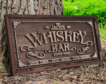 Personalized Handmade Oak Tree Bar Sign, Custom Wood Bar Sign, Bar and Home Bar Decor, Wall Decor, Basement Bar, Man Cave, Pub Sign