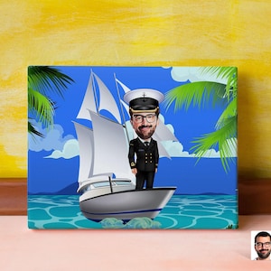 Personalized Ship Captain Caricature Drawing, Cartoon from Photo, Custom Shipmaster Portrait Drawing, Digital Art, Bobblehead, Gift for Him