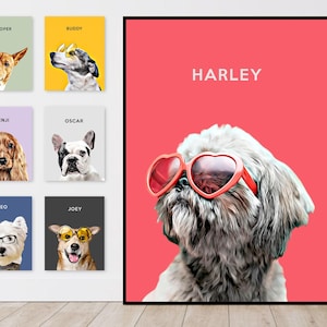 Pet Portrait Custom and Personalized Pet Dog Wall Art Digital Download to Print on Poster or Canvas for Gift