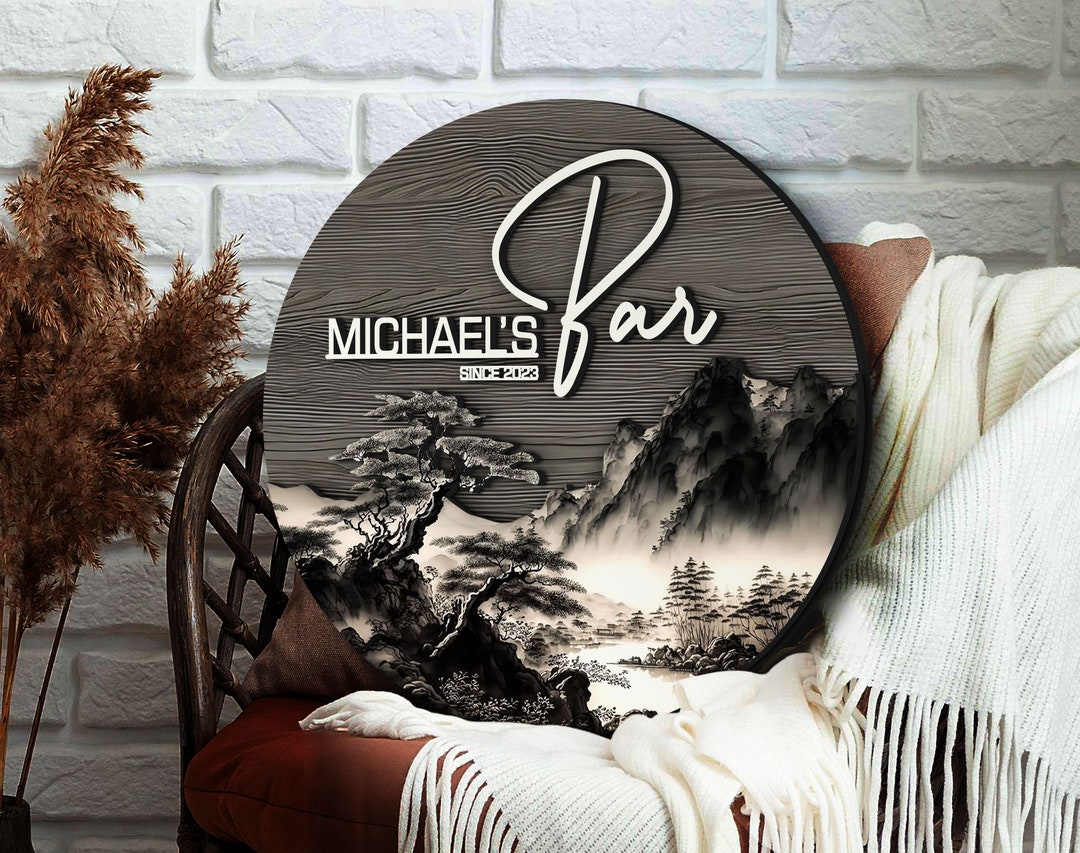 Personalized Bar Sign, Round Wooden Sign, Whiskey Bar Decor, Custom ...