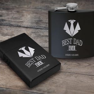 Set regalo con fiaschetta e scatola per sigarette incisa al laser personalizzata, fiaschetta personalizzata da 6 once, custodia per sigarette in metallo, il miglior regalo per papà