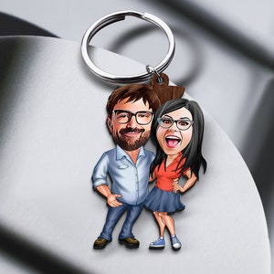 Key Chain with Personalized Cartoon, Valentines Gift, Custom Key Ring, Boyfriend Gift, Girlfriend Gift, Anniversary Gift, Cartoon Portrait