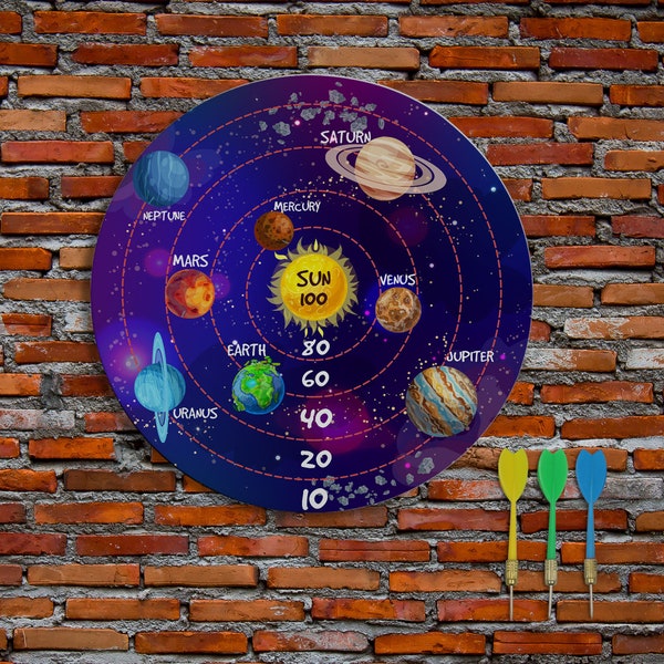 Personalisiertes Sonnensystem Universum Astrologie Dart Spiel 16 Zoll (40cm) Spielset Geschenk Freund Geburtstag Dart Brett Geschenk