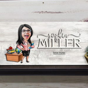 Personalized 3D Wooden Named Cartooned Teacher Sign, Custom Cartooned ...
