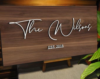 Custom Wood Sign, Personalized Family Name Sign, Wooden Last Name Sign, Wedding Gift, Home Wall Decor, Anniversary Gift, Housewarming Gift
