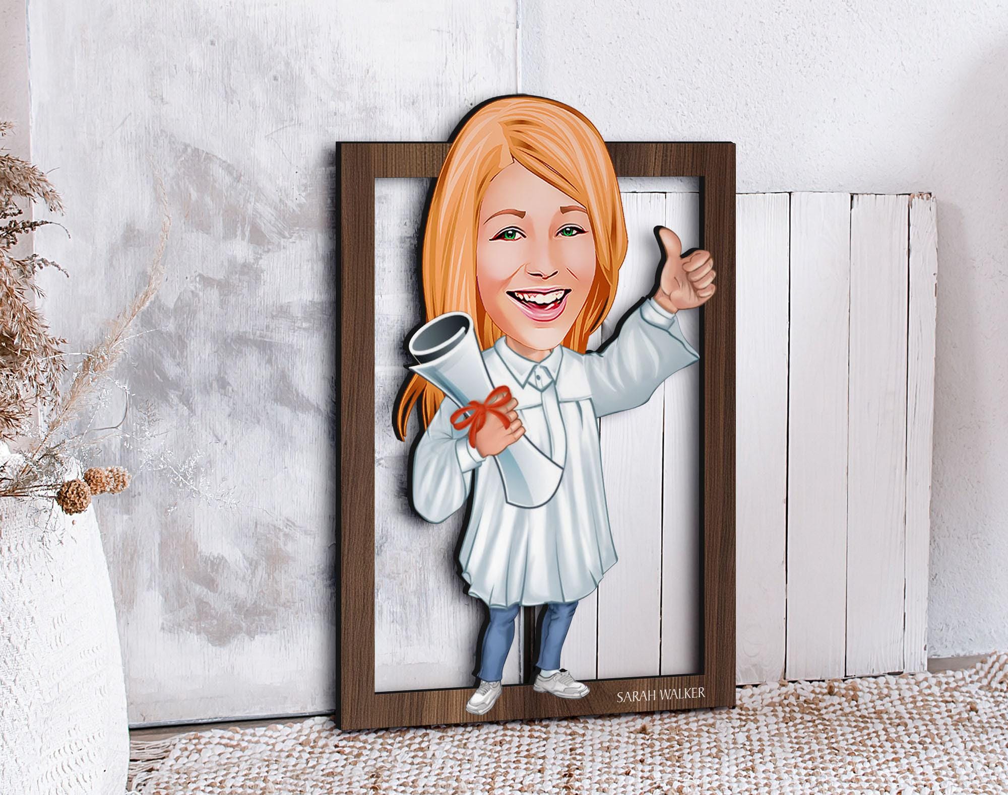 Personalized 3D Wooden Cartoon Graduate Wall Art, Christmas Gift, Custom Cartoon Portrait, Birthday Gift, Home Decor, Gift for Her