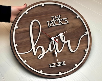 Personalized Bar Sign, 3D Round Wooden Wall Clock, Custom Wood Sign, Home Bar Sign, Rustic Home Decor, Pub, Bar, Pub Shed, Basement Bar
