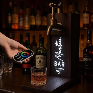 Personalized LED Light Walnut Wooden Whiskey Dispenser, Bar, Pub, Wine, Vodka, Liquor Dispenser, Illuminated Wooden Whiskey Fountain