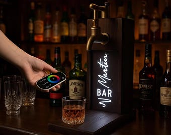 Personalized LED Light Walnut Wooden Whiskey Dispenser, Bar, Pub, Wine, Vodka, Liquor Dispenser, Illuminated Wooden Whiskey Fountain