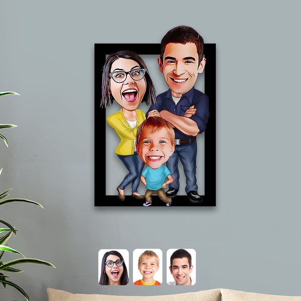 Custom Caricature Family Wooden Wall Art Etsy