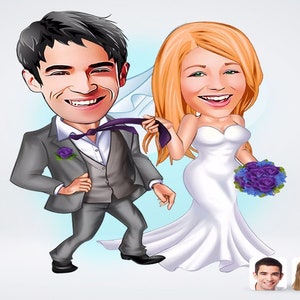 Disegno personalizzato per sposarsi / Disegno di cartoni animati per matrimonio / Disegno per sposarsi