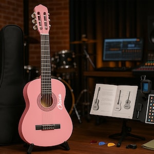 Personalized Named Classical Guitar 4/4 Adult Size Neck Adjustment Full Set, Perfect Gift for Beginners and Advanced Levels