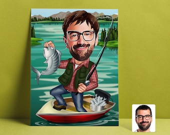 Customized Cartoon Fisherman B, Custom Catch Fisherman Figure, Fishing Personalized Gift, Best Gift for Fisherman, Fisherman&#39;s Gift