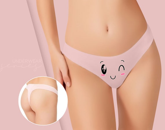 Personalized Naughty Kawaii Face Thong Style Panties, Custom