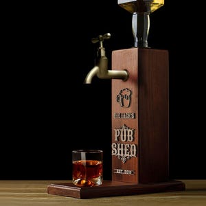 Personalized Embossed Named Wooden Whiskey Dispenser, Bar, Home Bar, Pub and Pub Shed, Wine, Vodka, Liquor Dispenser, Wood Drink Fountain