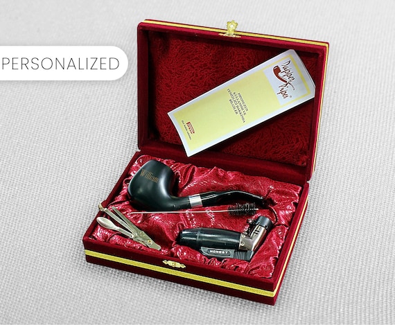 Personalized Special Pipe Set - Pipe Cleaning Set and Special Lighter, Pipe  in Gift Box, Embroidered and Personalized Gift